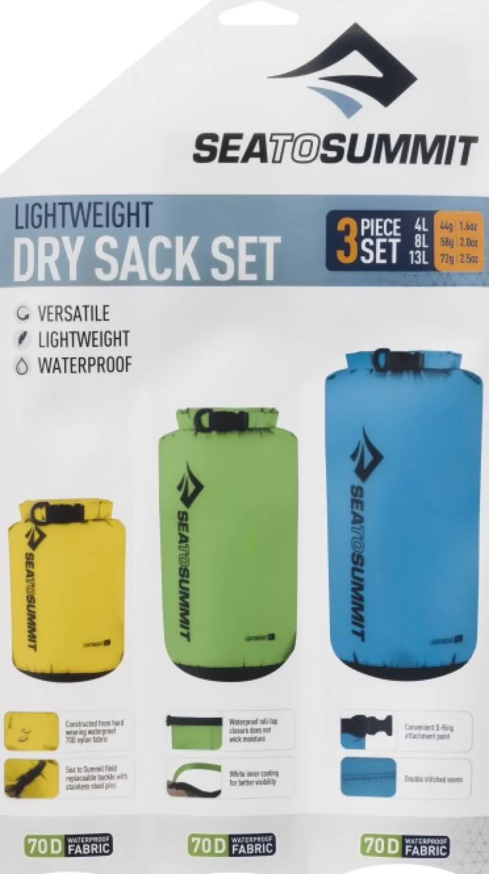 Sea to Summit Kuiva- Ja Pakkauspussit> Dry Sack Lightweight Pakkauspussisetti, 3Kpl (1L, 2L, 4L)