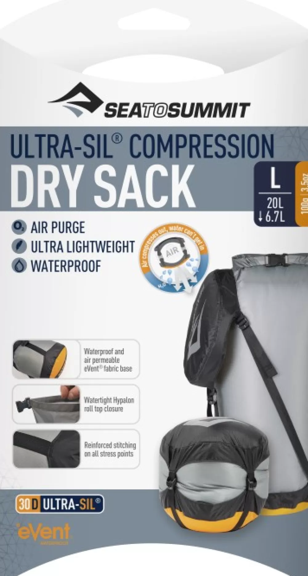 Sea to Summit Kuiva- Ja Pakkauspussit> Ultra-Sil Event Compression Dry Sack Large 20L/6,5L Grey