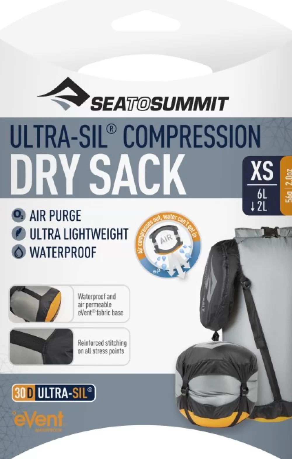 Sea to Summit Kuiva- Ja Pakkauspussit> Ultra-Sil Event Compression Dry Sack Xsmall 6L/2L Grey